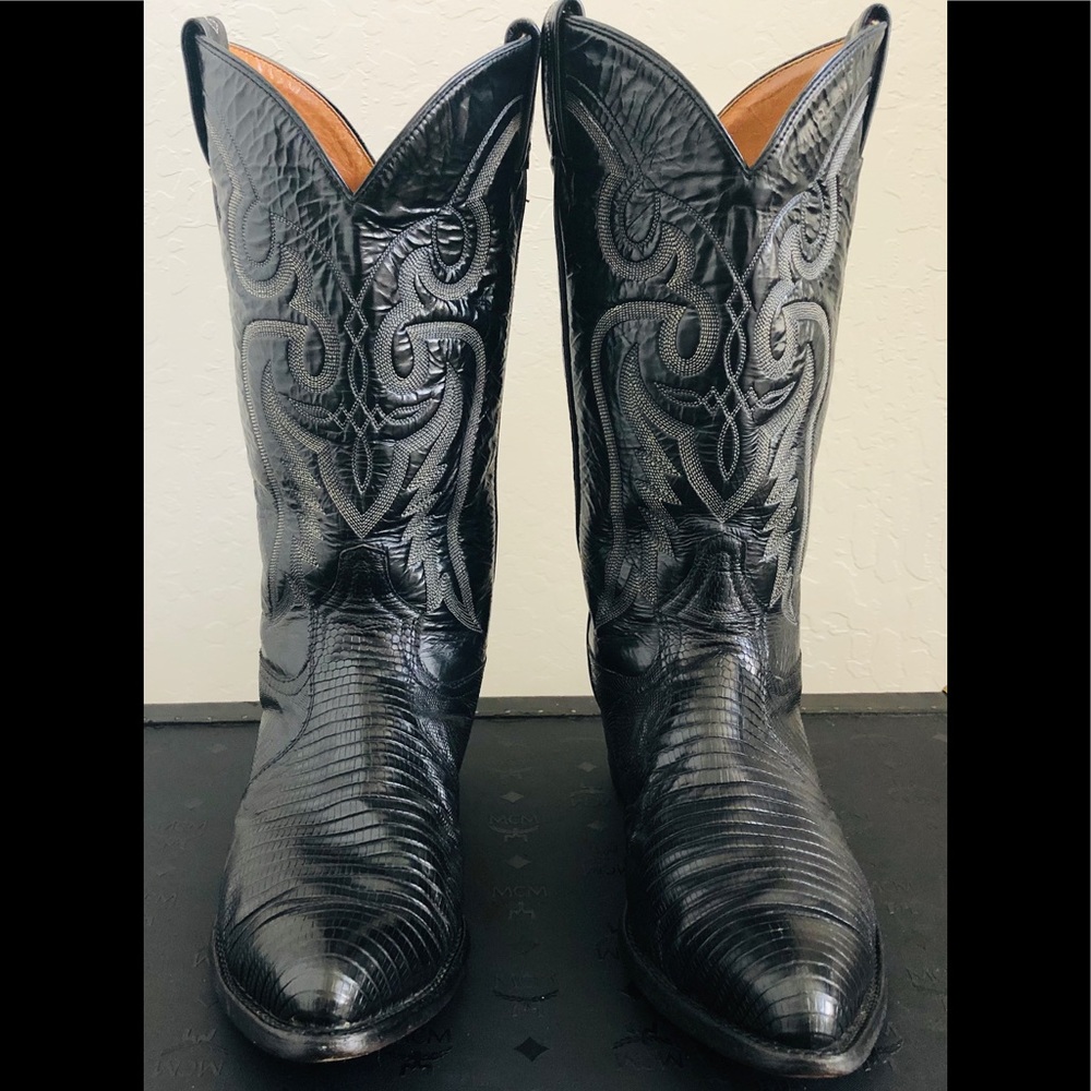 Tony Lama Black Western Lizard Boots, 8849 9.5 D